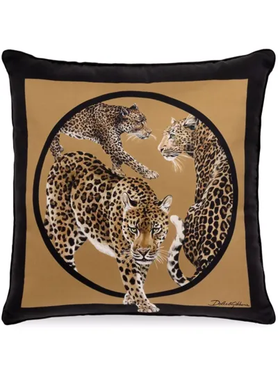 Dolce & Gabbana Leopard-print Silk Cushion In Medium Beige