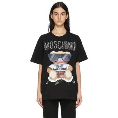 Moschino Mixed Teddy Bear Crew Neck T-shirt In Black,white,brown