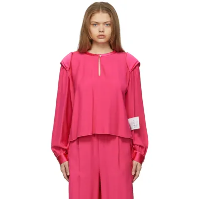 Mm6 Maison Margiela Reversible Pink Shoulder Detail Blouse In 256 Fuchsia