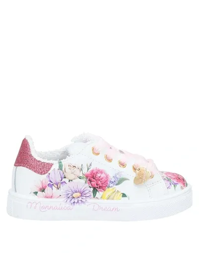 Monnalisa Kids' Floral-print Low-top Sneakers In White