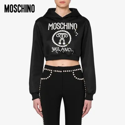 Moschino Pearls Double Question Mark Technical Sweatshirt In Black