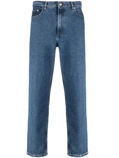 Apc Indigo Blue Cotton Straight-leg Jeans In Washed Indigo