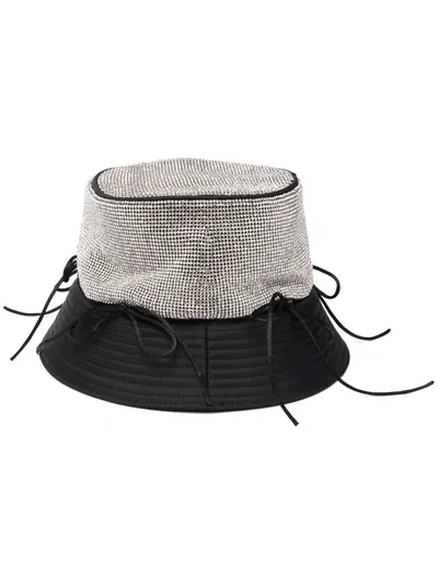 Kara Black Crystal Mesh Bow Bucket Hat In Silver,black