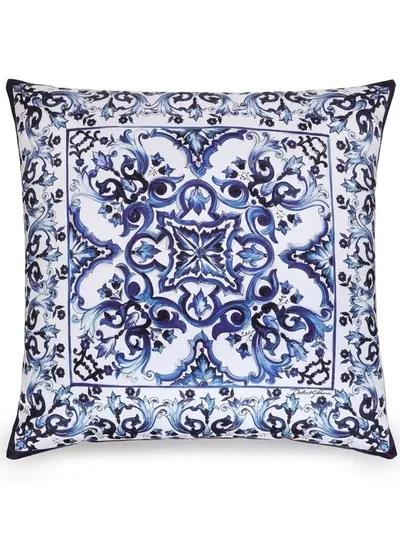 Dolce & Gabbana Medium Blu Mediterraneo-print Duchesse Cotton Cushion In Blue