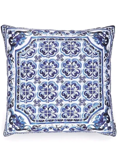 Dolce & Gabbana Small Blu Mediterraneo-print Duchesse Cotton Cushion In White