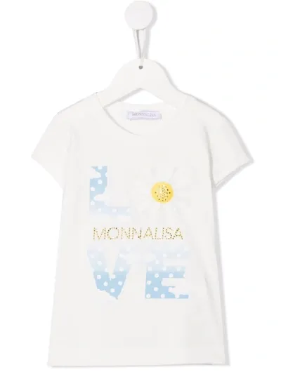 Monnalisa Kids' Embellished Logo-print T-shirt In White