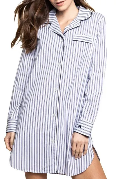 Petite Plume Navy French Ticking Stripe Cotton Nightshirt In Blue