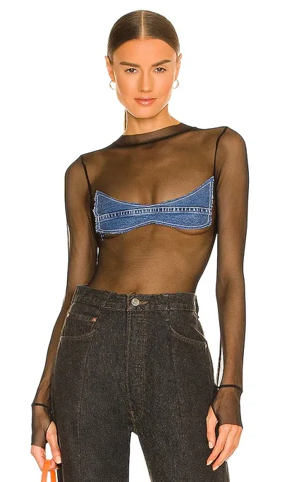 Sami Miro Vintage Denim Patch Bodysuit In Black