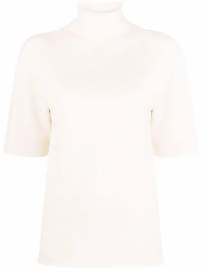 Jil Sander Roll Neck Short Sleeved Knit Top In Nude