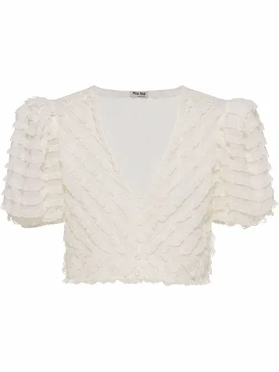 Miu Miu Georgette Silk Blouse In Weiss