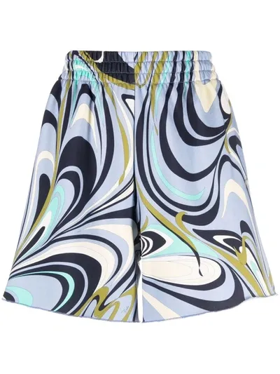 Emilio Pucci Graphic-print Track Shorts In Blue