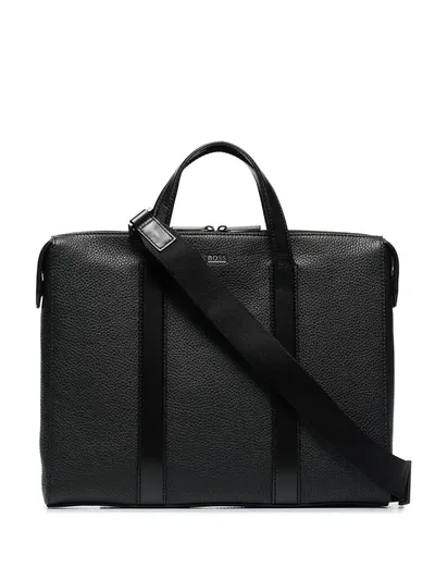 Hugo Boss Helios Leather Briefcase In Black