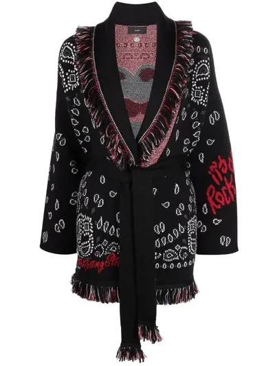 Alanui Bandana Cashmere-blend Jacquard Icon Cardigan In Black