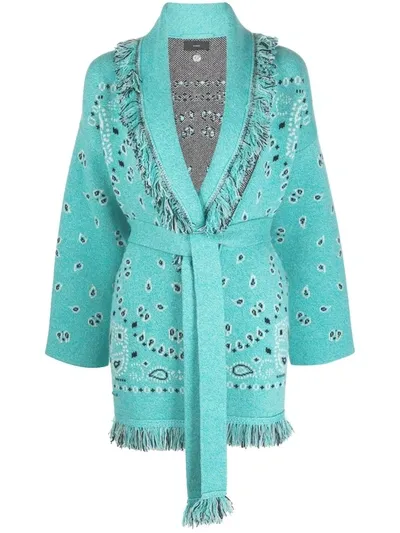 Alanui Bandana Icon Jacquard Cashmere Cardigan In Blue