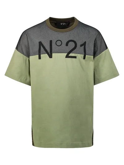 N°21 Kids' Colour-block Logo T-shirt In Green