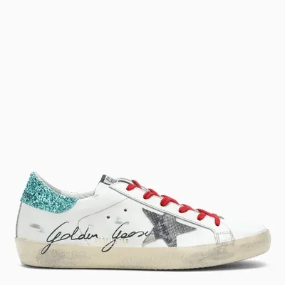 Golden Goose White/turquoise/red Super-star Sneakers With Python Print