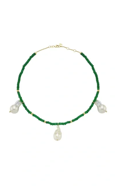 Charms Company Les Bonbons 14k Yellow Gold Pearl; Jade Necklace In Green