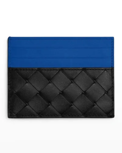 Bottega Veneta Men's Woven Colorblock Card Case In Blue