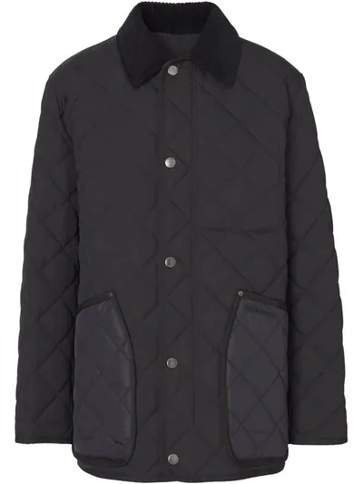 Burberry Corduroy-collar Quilted Jacket In Black