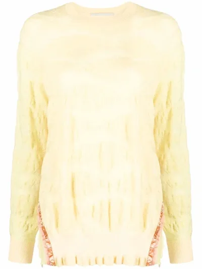 Stella Mccartney Crocheted-panel Cotton Jumper In Yellow