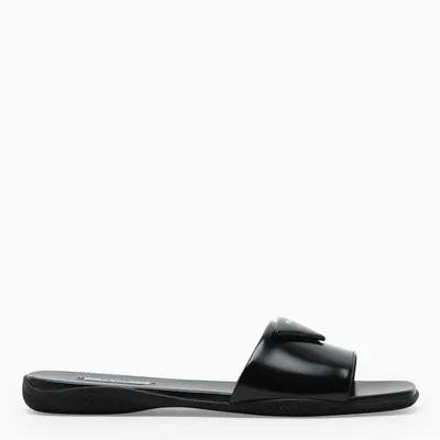 Prada Black Brushed Leather Low Sandals