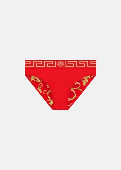 Versace Greca Border Swim Briefs In Red