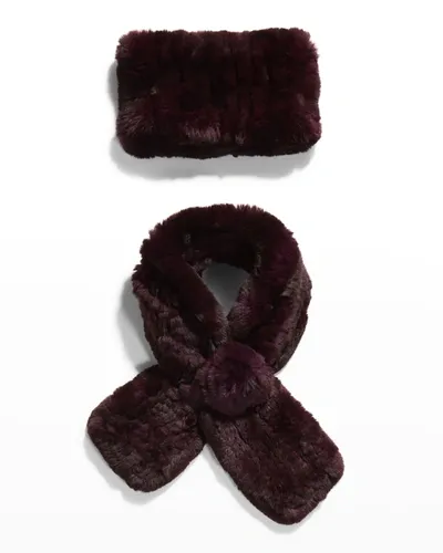 Kelli Kouri Tiered Rabbit Fur Stole & Headband In Burgundy