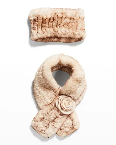 Kelli Kouri Tiered Rabbit Fur Stole & Headband In Neutrals