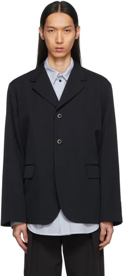 Fumito Ganryu Navy Wool Flattened Blazer