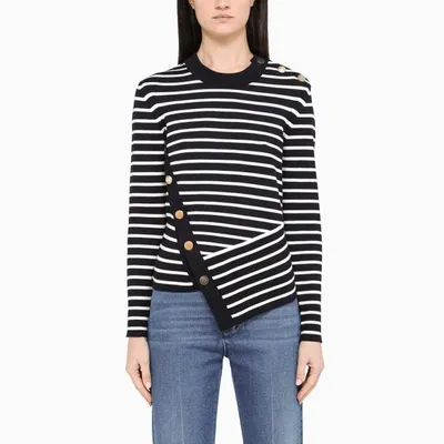 Alexander Mcqueen Navy/ivory Button Stripe Jumper