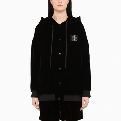 Miu Miu Velvet Hoodie In Black