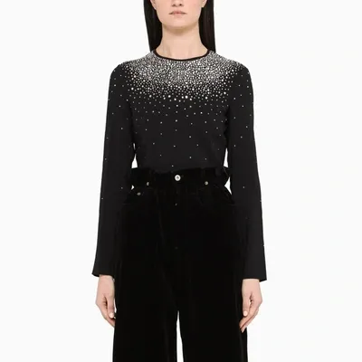 Miu Miu Black  Nuit Crewneck Top With Crystals