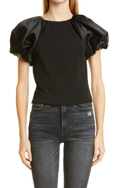 Alice And Olivia Cici Gathered Satin-paneled Stretch-jersey Top In Black