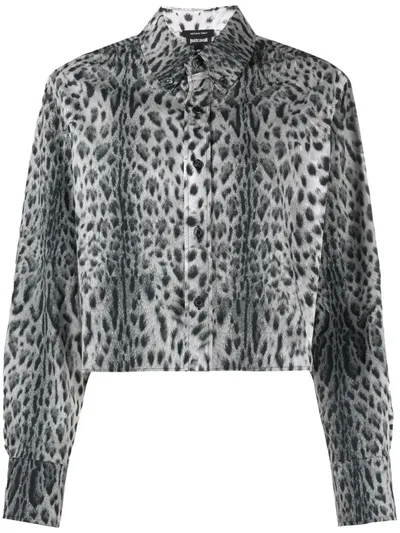 Just Cavalli Leopard-print Cropped Shirt In Grey