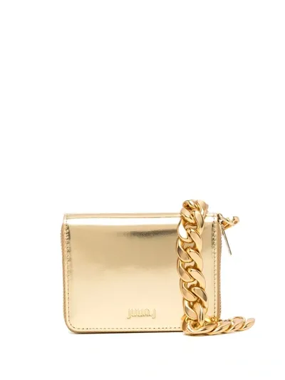 Juunj Logo-plaque Metallic Wallet In Gold