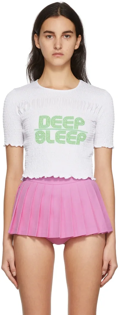 Pushbutton White 'deep Sleep' Cropped T-shirt