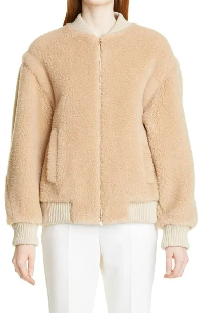 Max Mara Arcella Teddy Bomber Jacket In Beige