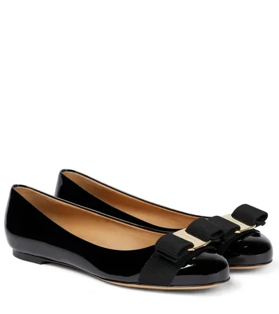 Ferragamo Varina Patent Leather Ballet Flats In Nero