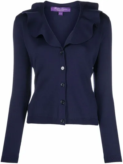 Ralph Lauren Ruffle Merino Wool Cardigan In Navy