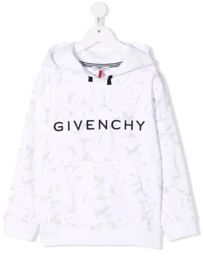 Givenchy Teen Marble Print Logo Hoodie In White