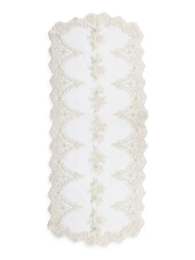 Nomi K Lace And Pearl Embroidered Table Runner In White