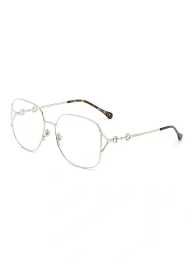 Gucci Horsebit Fork Temple Metal Square Frame Optical Glasses In Metallic