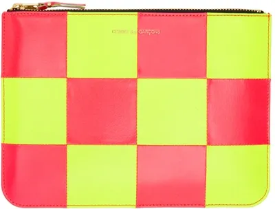 Comme Des Garçons Pink & Yellow Fluo Squares Pouch In Yellow Pink