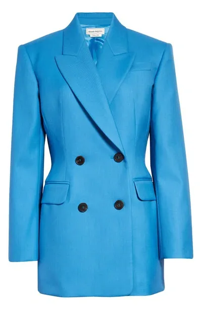 Alexander Mcqueen Double-breasted Wool Blazer In Cerulean Blue