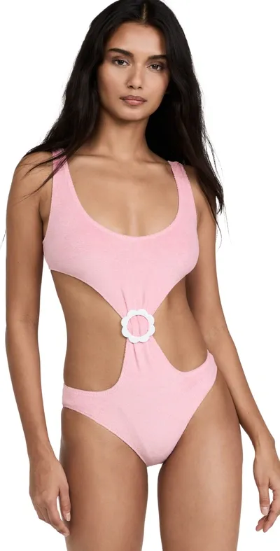 Lisa Marie Fernandez Buckled Cutout Stretch-cotton Terry Swimsuit In Pastel