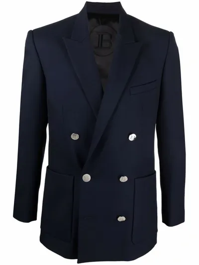 Balmain Double-breasted Button Blazer In Blue