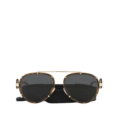 Versace Dark Grey Aviator Ladies Sunglasses Ve2232 147087 61 In Gold Tone,grey