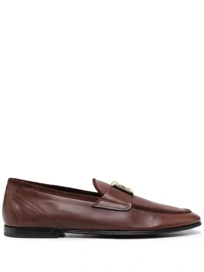 Dolce & Gabbana Interlocking Dg-plaque Loafers In Brown