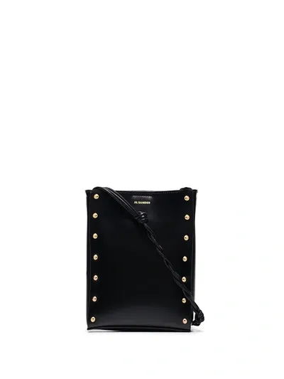 Jil Sander Sm Tangle Rivets Leather Shoulder Bag In Black