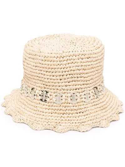 Rabanne Beige Embellished Sun Hat In Gold